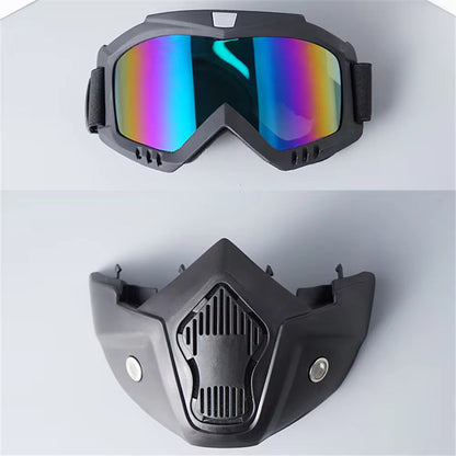 HIGH QUALITY Motorcycle Helmet Riding Goggles Glasses With Removable Face Mask [Blue Rainbow]